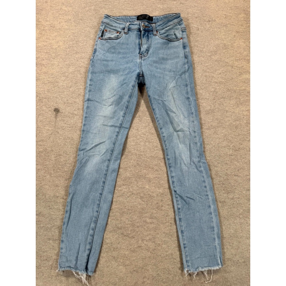 Vintage Monkey Ride Jeans Womens 3/26 Blue Denim Mid Rise Skinny Leg Frayed Hem
